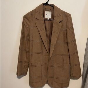 Madewell Wool Larson Blazer Camel Windowpane Size Small Lined Academia